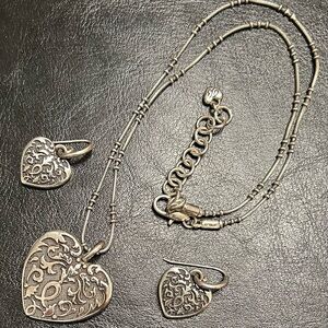 Brighton Retired Filigree Heart Necklace and Earring Set
